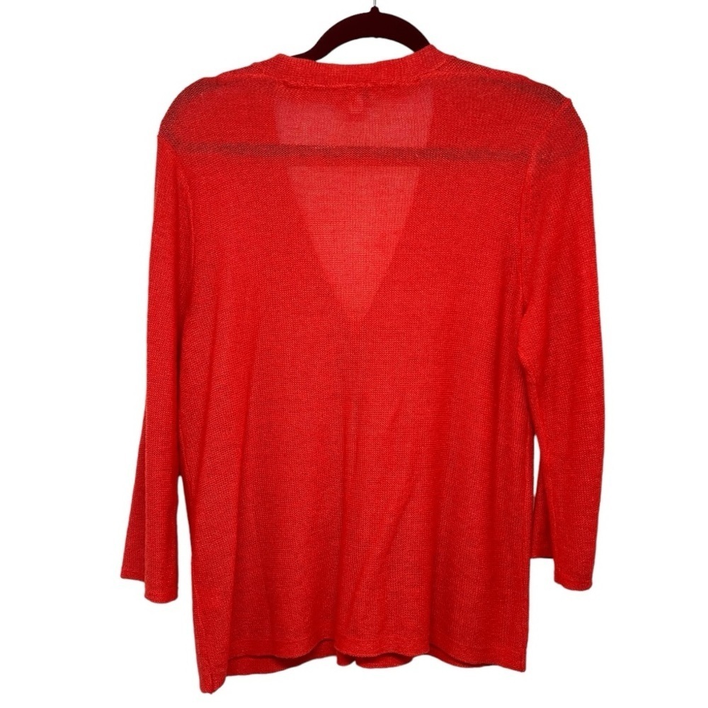 J. Jill Navy Red Linen Blend Lightweight Single Button Cardigan Womens Medium - Picture 4 of 7